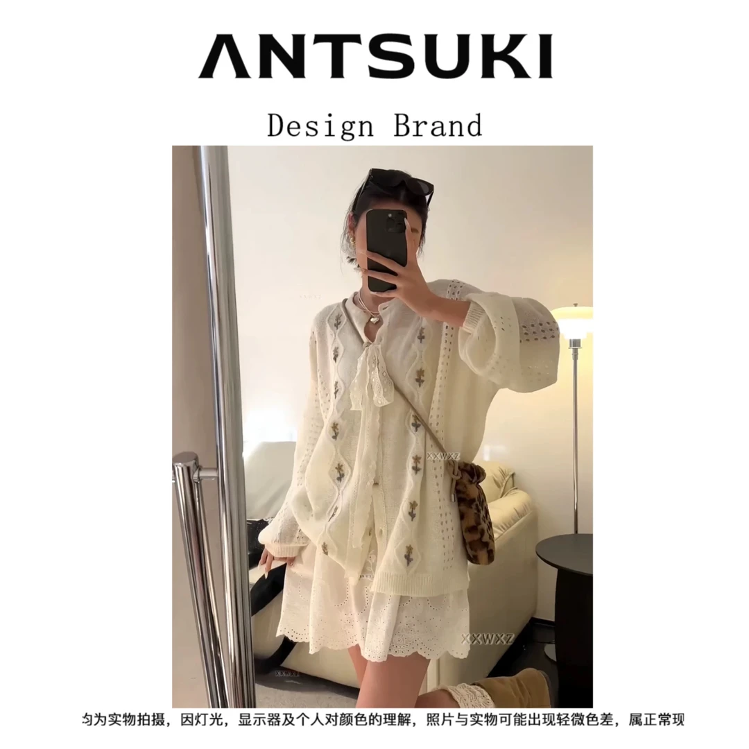 春日遐想百搭时尚气质镂空编织设计师毛针织衫蕾丝甜美温柔