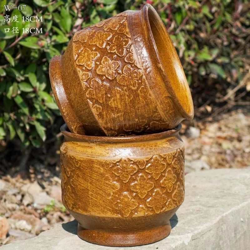 W07多肉花盆粗陶大口径陶瓷复古透气多肉植物老桩法师专用红陶盆