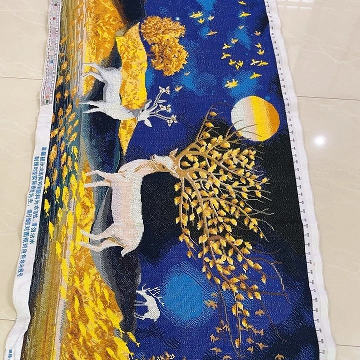 棉手工十字绣成品发财鹿