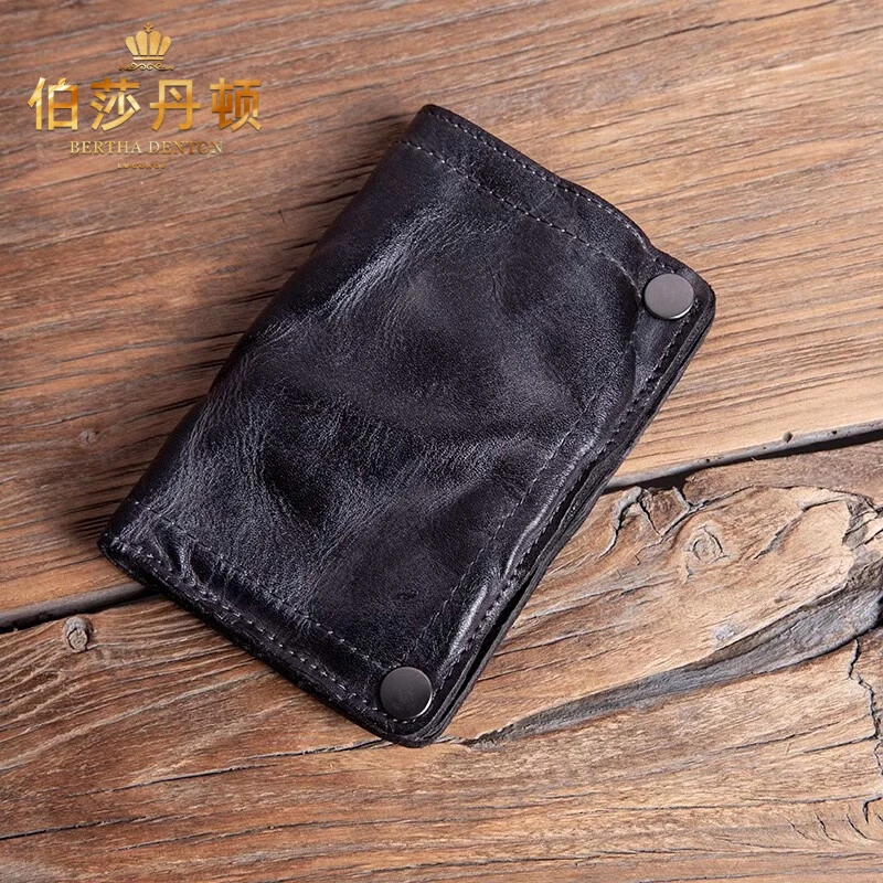 伯莎丹顿复古手工男士钱包真皮短款拉链小众感潮流手拿包男士卡包