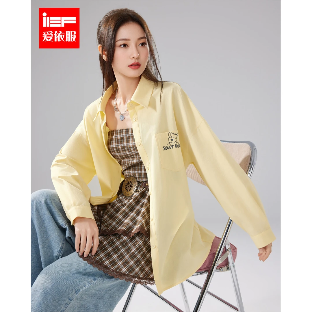 IEF/爱依服2025秋季新款韩版时尚休闲可爱小狗印花宽松百搭中衬衫