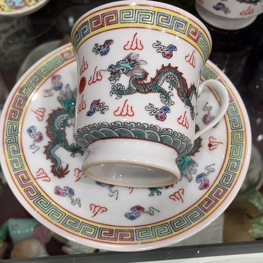 瓷片景德镇白地双龙咖啡杯