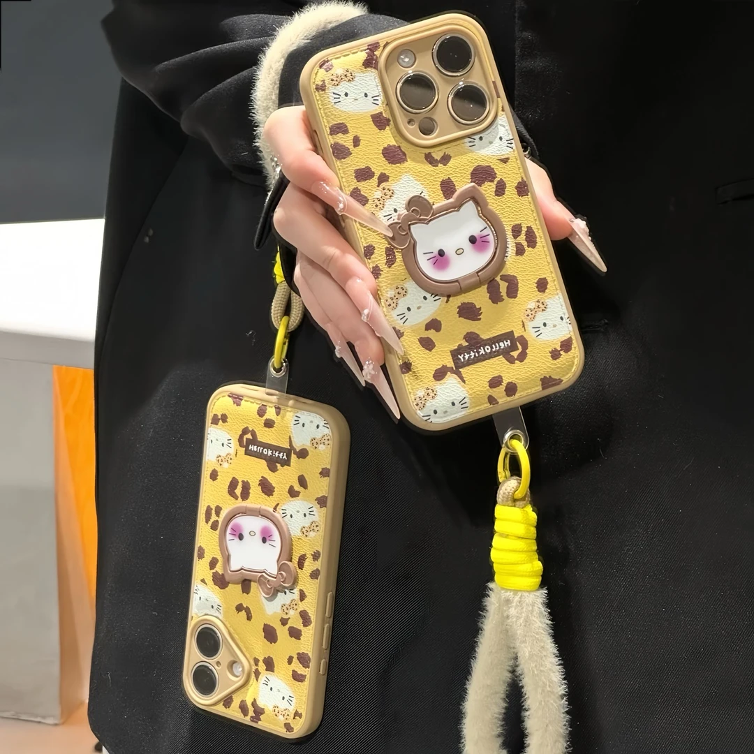 黄豹纹KT支架手绳适用苹果17手机壳iPhone16华为vivo小米14oppo套