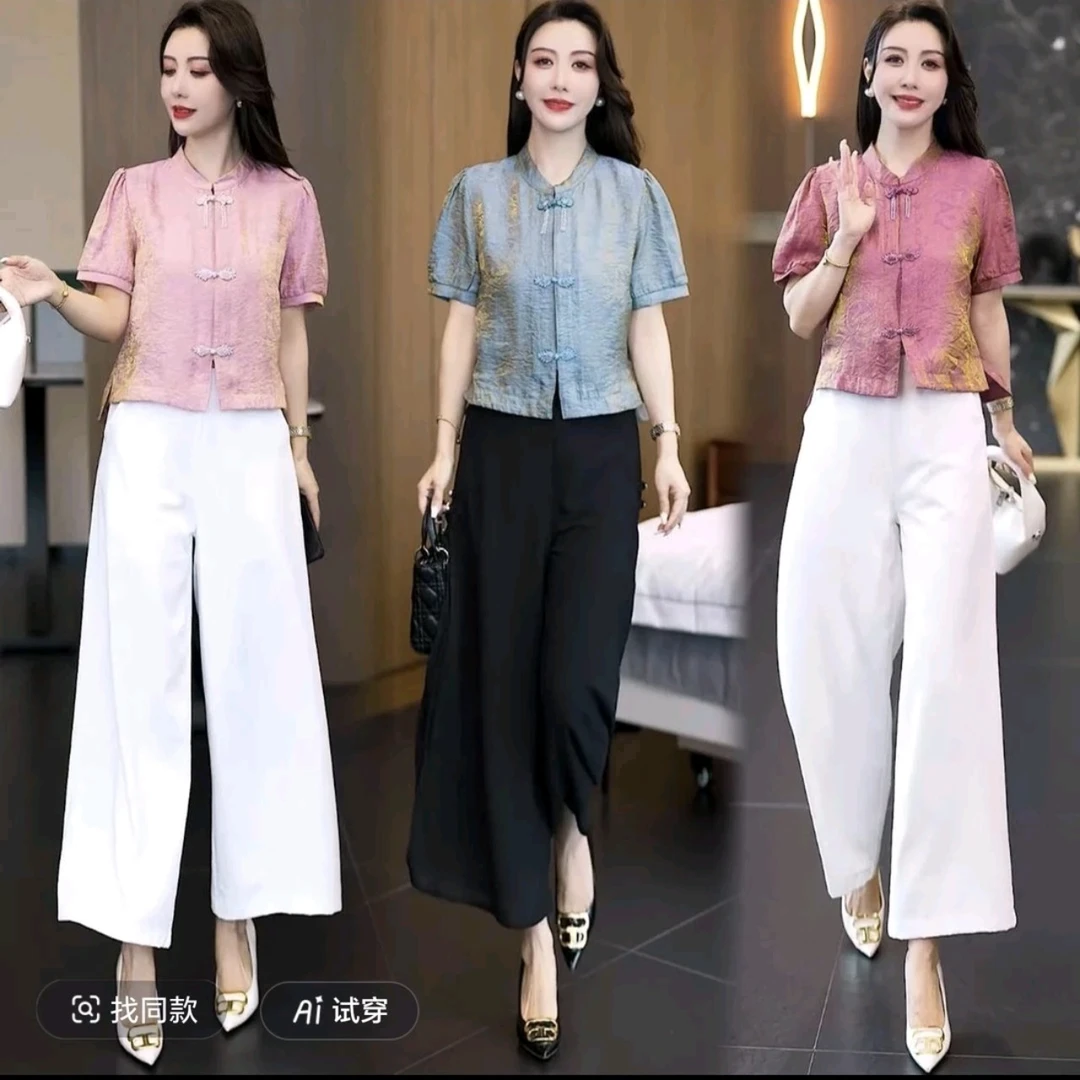 2528AABB夏季新款洋气新中式小衫国风上衣女百搭气质显瘦复古