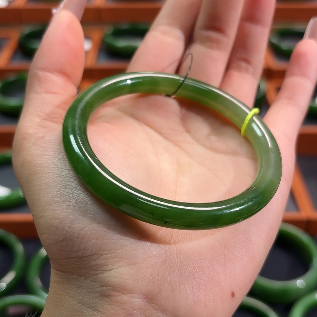 和田玉（碧玉）未镶嵌手镯冰底阳绿渐变美人条5758