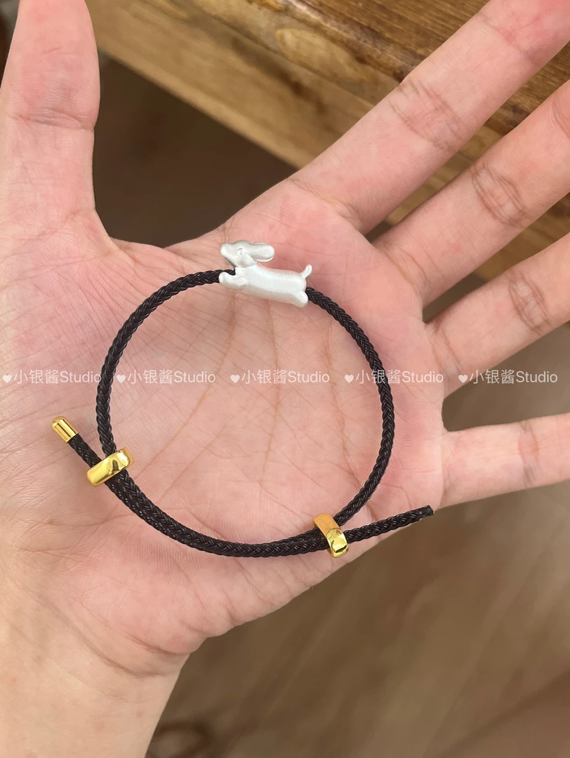 足银手链 足银999腊肠小狗小众纯银手链可爱情侣同款简约