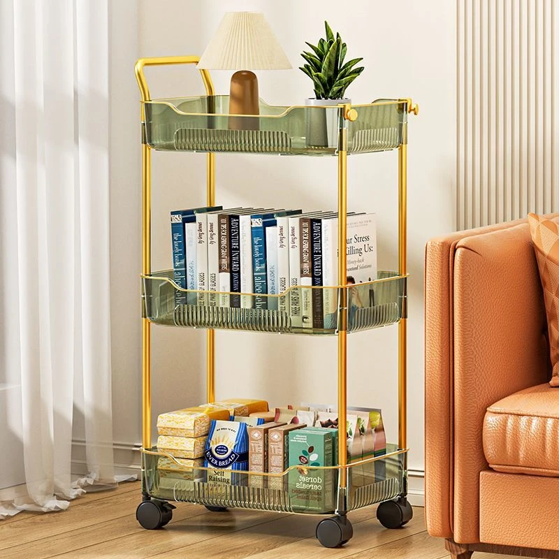 俏洁透明亚克力小推车置物架夹缝零食厨房床头收纳架浴室落地多层