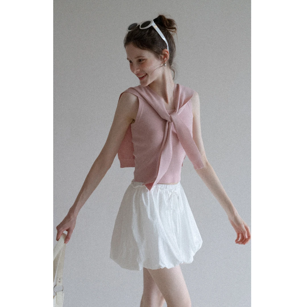 EGGKA 【现现】修身短款韩系无袖背心+透气披肩两件套 E25B5007YM