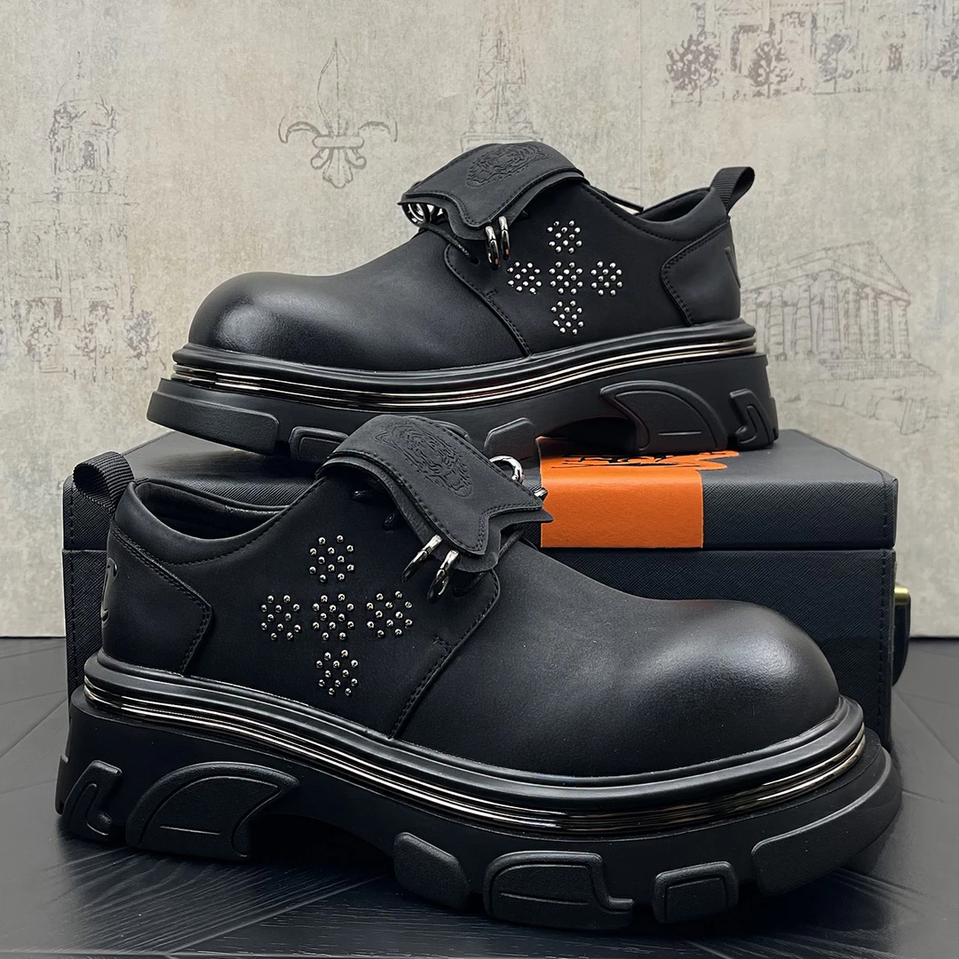 欧美风秋季新款厚底增高圆头德比鞋小众高级感轻奢软底防滑休闲鞋