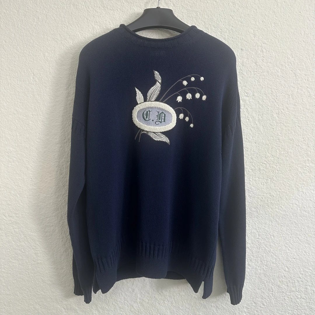 未使用 DIOR/迪奥 藏蓝色刺绣圆领毛衣 XS/L/XL md1463