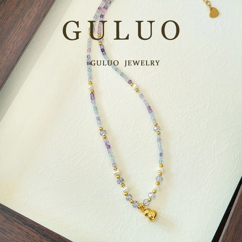 合金项链 GULUO 紫色串珠葫芦吊坠项链春夏氛围感显白锁骨链