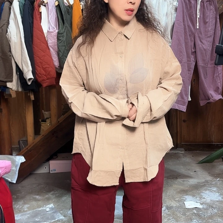 小*园杏色衬衫宽松休闲秋冬衬衫