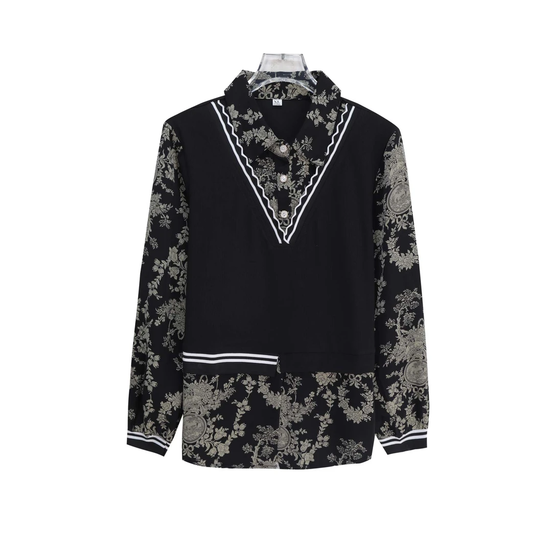 时尚百搭假两件新款韩版宽松洋气长袖衬衫上衣S3177