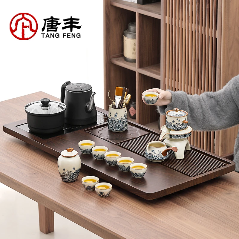 唐丰青花汝窑懒人泡茶专用茶具套装家用办公室全自动烧水一体茶台