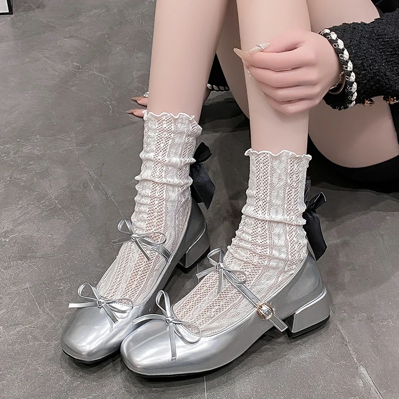 法式浅口单鞋女2025春夏新款玛丽珍方头粗跟高跟鞋夏季洛丽塔