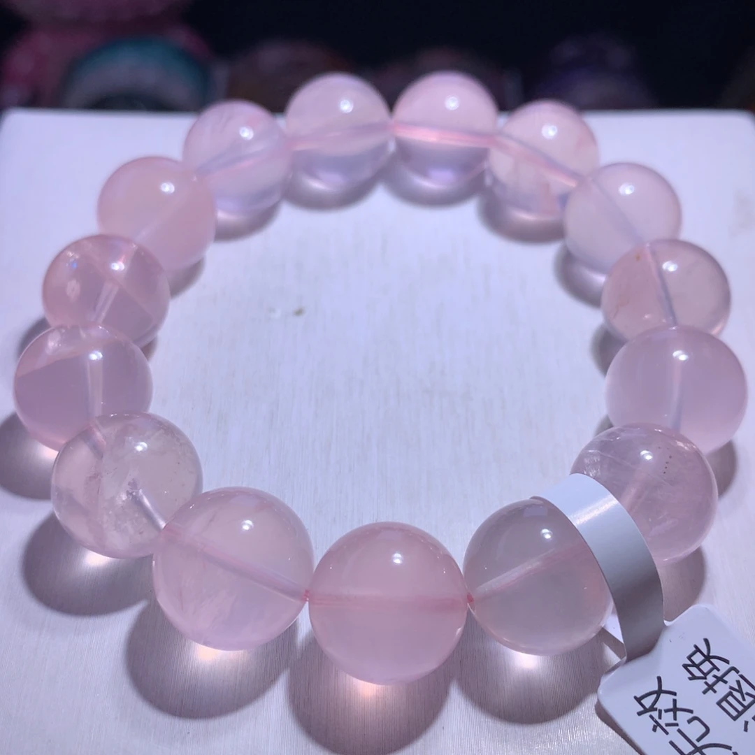 水晶手串银S925镶嵌粉晶15.6m