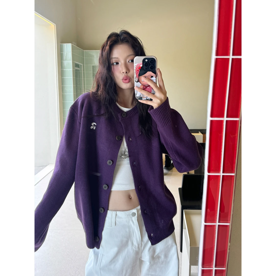 番茄妹妹Tomatosister 超显白紫色毛衣开衫外套宽松针织开衫上衣