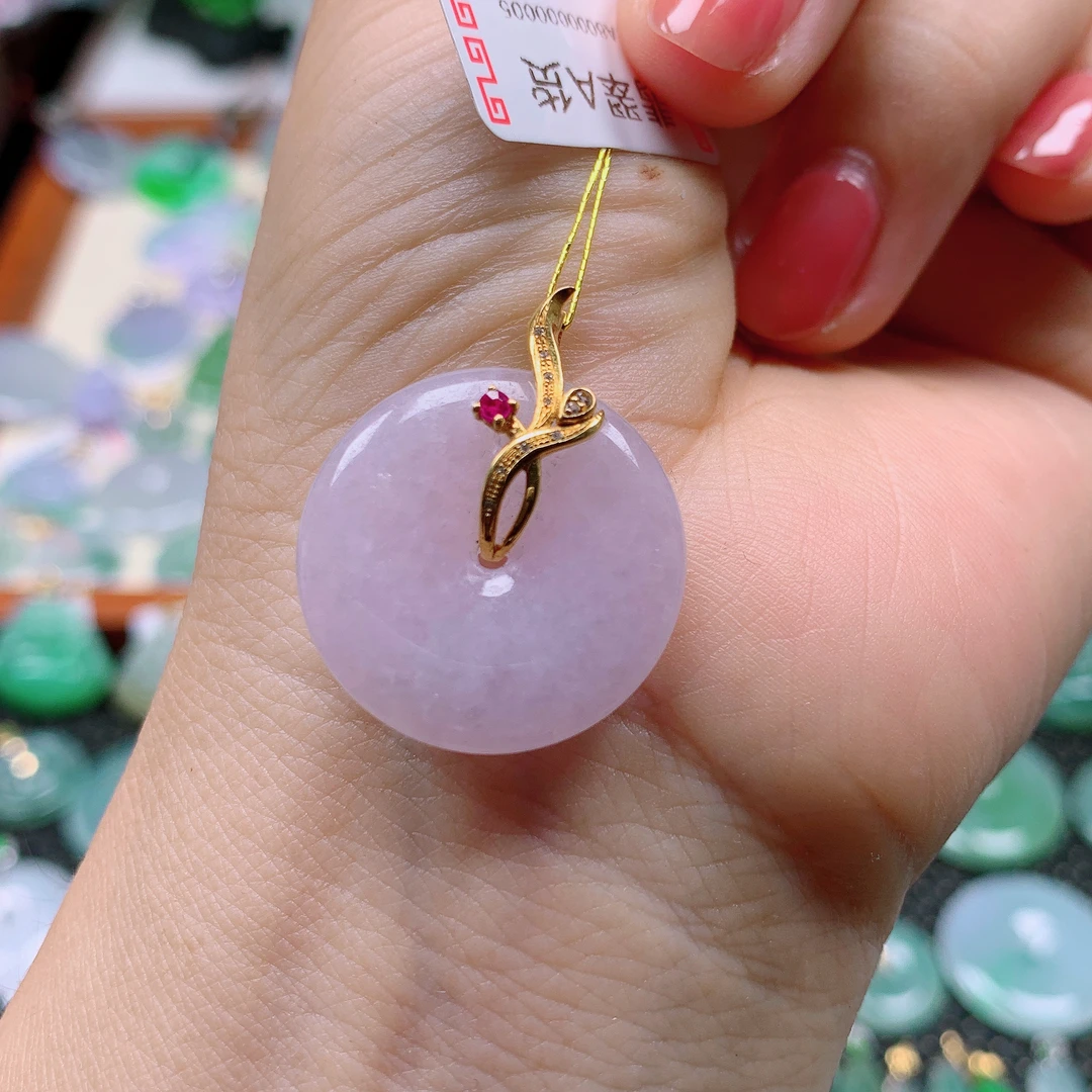 缅甸天然A货翡翠，冰粉平安扣 编号107/610尺寸23.3-5