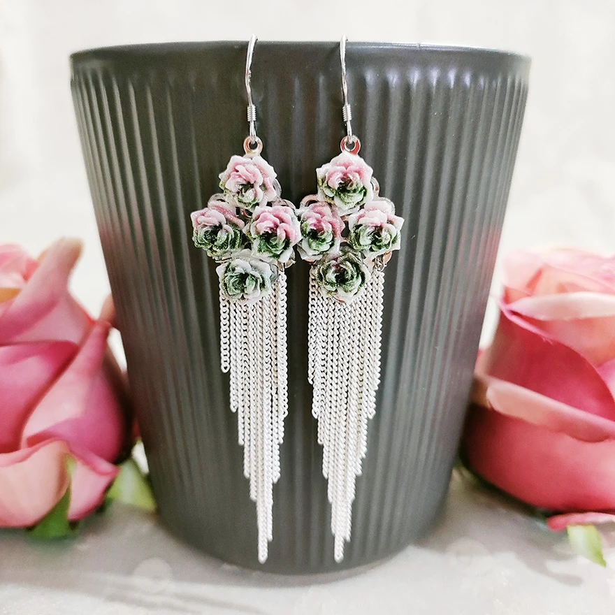 铜合金耳饰 民族风手工气质花瓣长流苏耳环1256