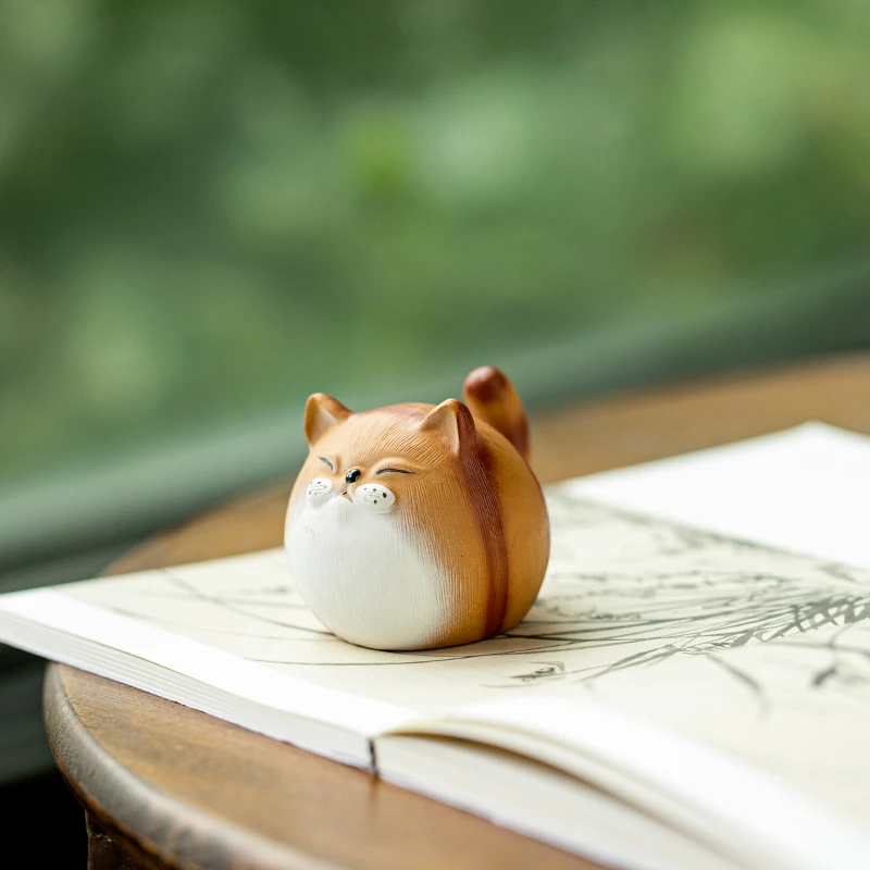 （阿萌茶事）小橘猫富贵鱼紫砂茶宠创意卡通桌面家用茶台装饰茶桌