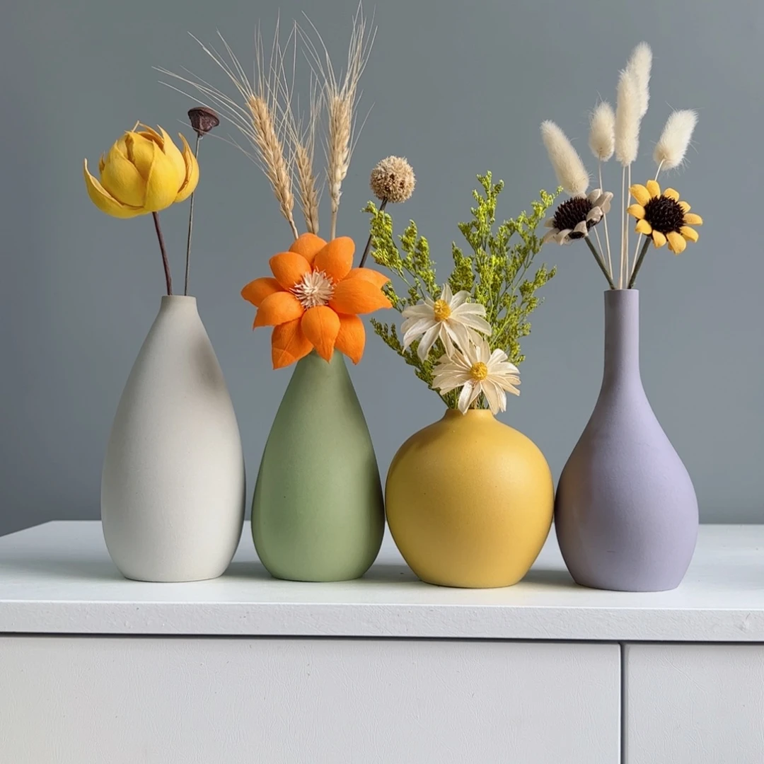 摆件陶瓷小花瓶摆件含花总高约20-30cm