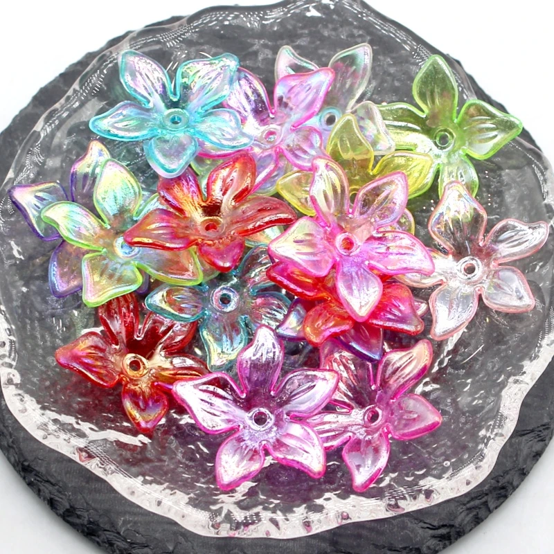 新款镀彩26紫荆花花瓣diy手工制作串珠炫彩五叶花瓣亚克力散珠