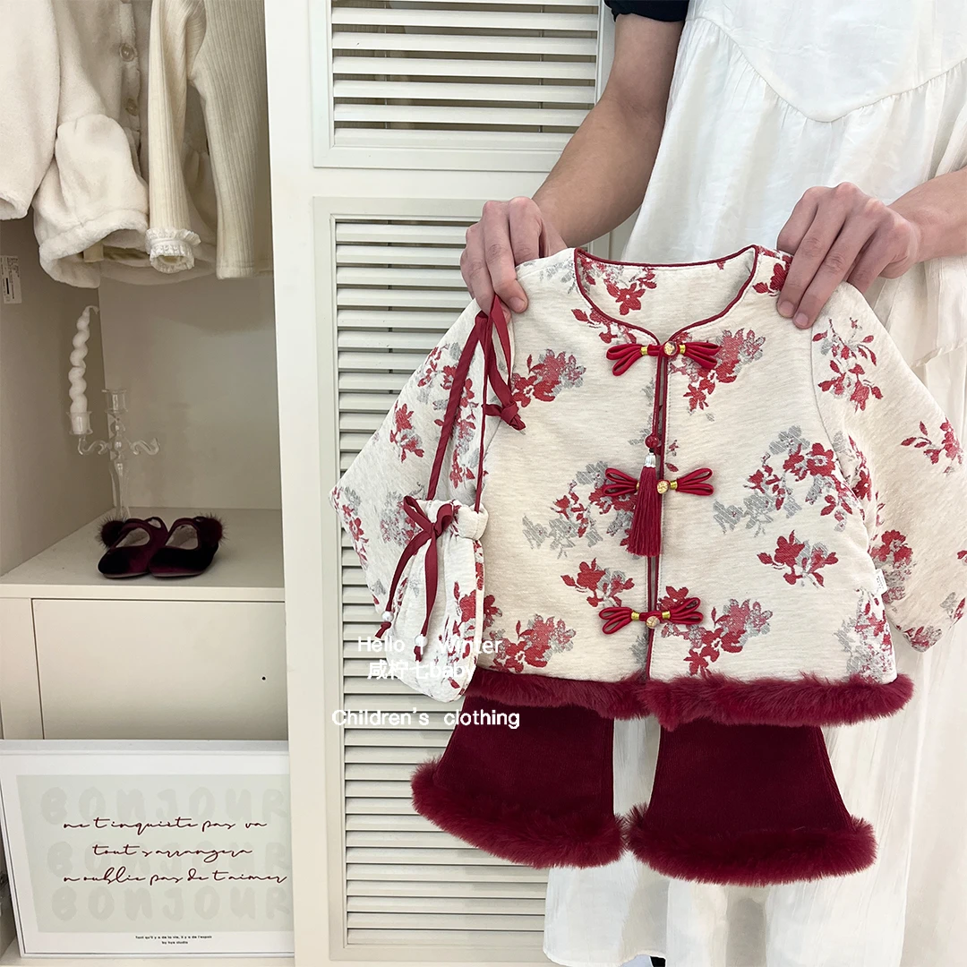 女童国风套装秋冬款过年服小女孩新中式唐装儿童汉服古装新年衣服