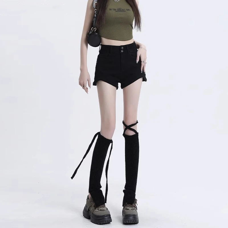 黑色辣妹牛仔短裤女2025年夏季新款高腰弹力显瘦百搭修身a字热裤