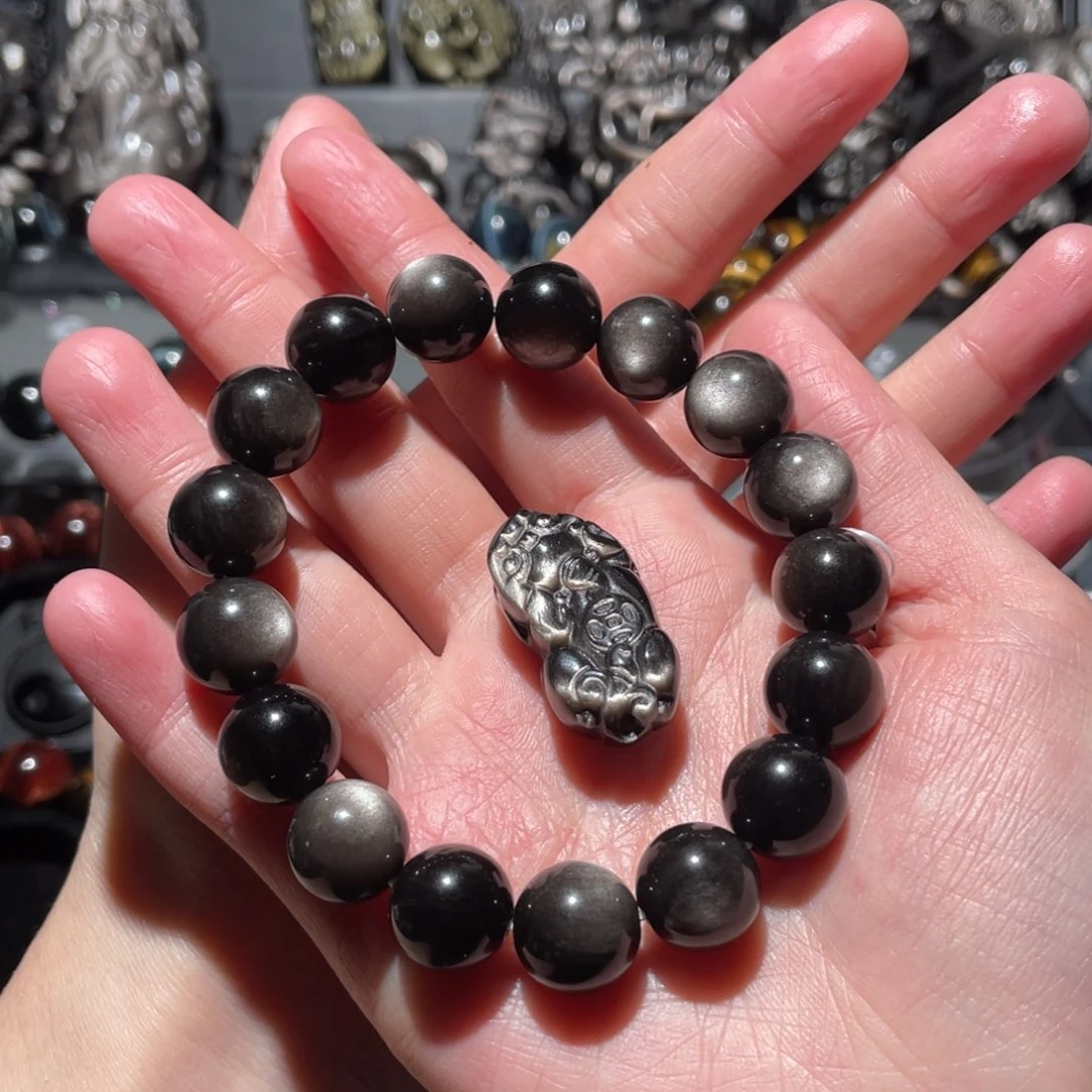 黑曜岩手串未镶嵌张*熙