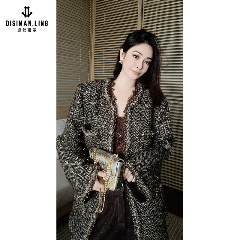 【迪丝嫚苓】绵羊毛花色外套气质女士原创设计感优雅小香风秋冬穿搭