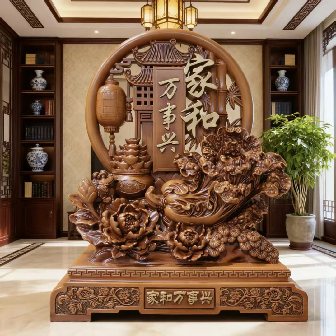 (家和万事兴) 新中式玄关茶室送礼开业高档摆件XDH 约高33*长27cm