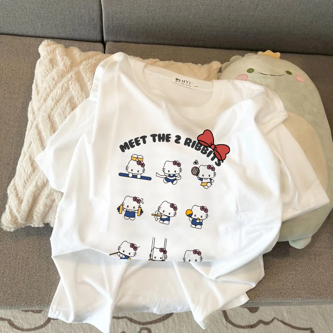 【欢乐凯蒂猫】新款甜美印花圆领可爱卡通短袖t恤宽松纯棉舒适上衣