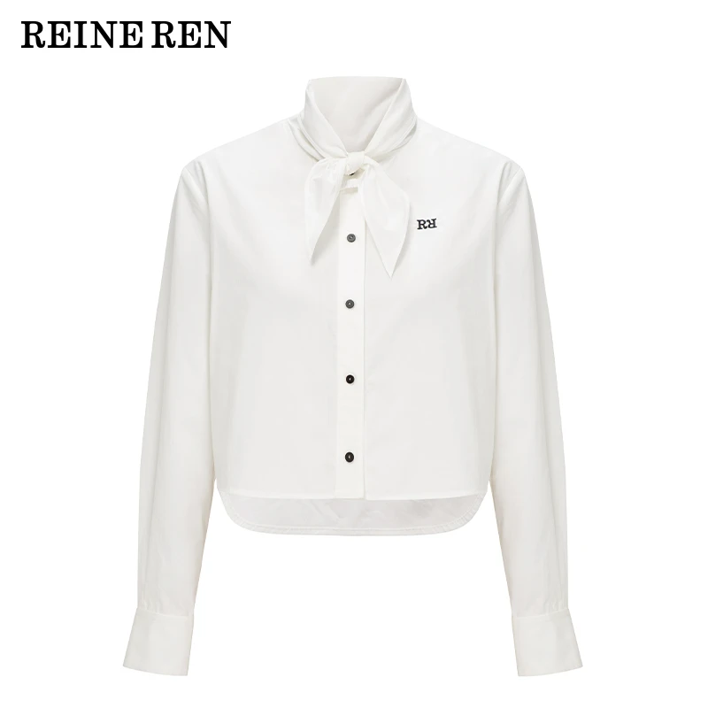 【新品】REINEREN设计师任茜 2025夏白色高支棉系领箱型短款衬衫