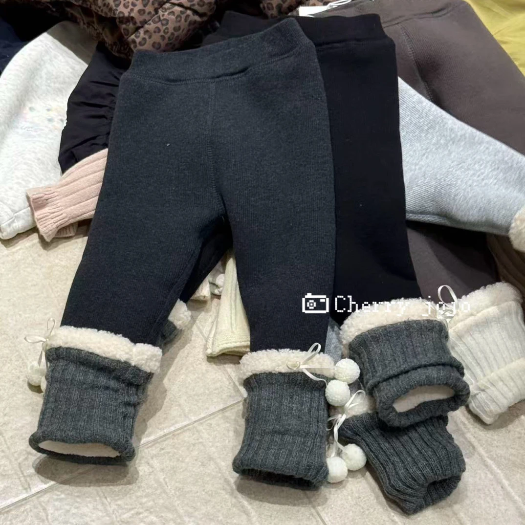 自制深灰色超厚毛球堆堆裤打底裤