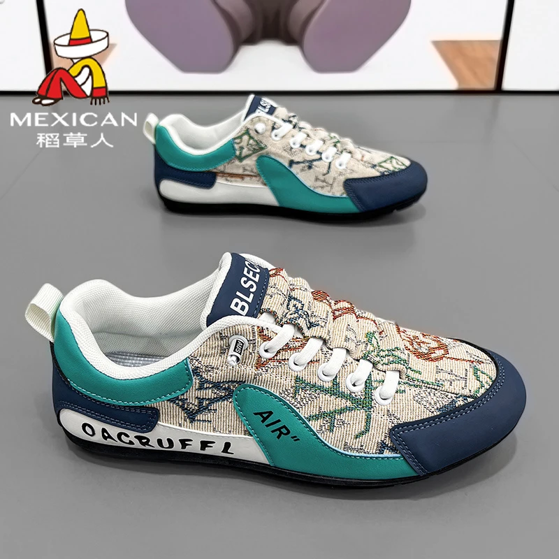 稻草人帆布豆豆鞋子男秋季透气一脚蹬运动薄底老北京布鞋休闲板鞋