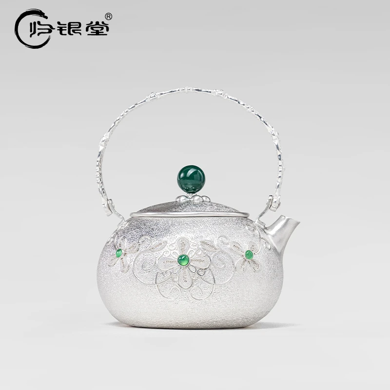 归银堂足银999如意花丝提梁壶泡茶壶手工茶壶茶具GS-ZSSH250502