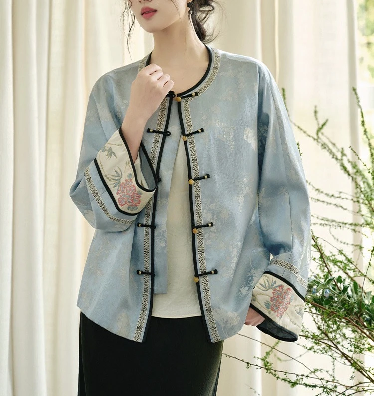 【如绢】新中式国风重磅提花打籽绣复古盘扣春新款外套2025A870四月