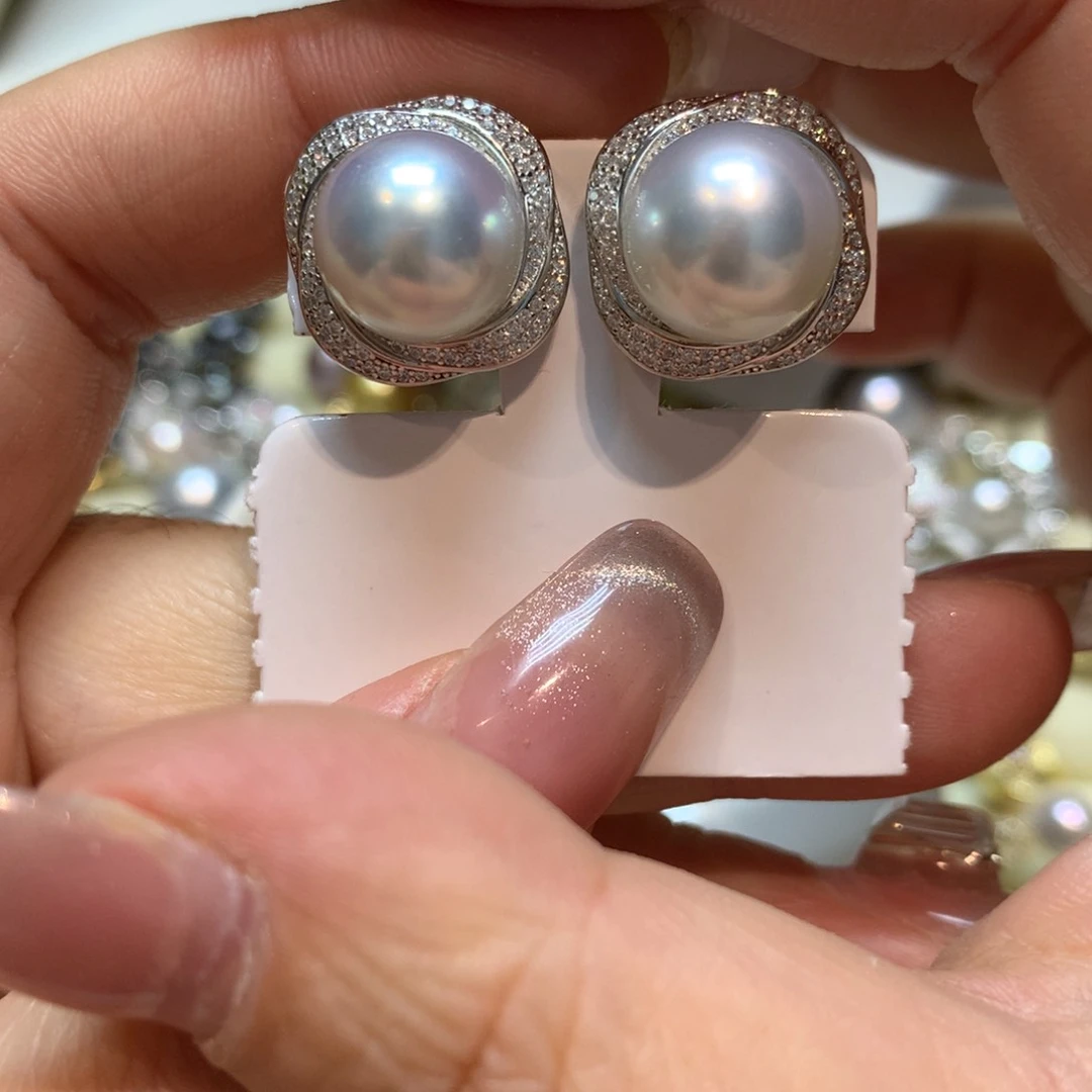 海水珍珠耳饰银S925镶嵌