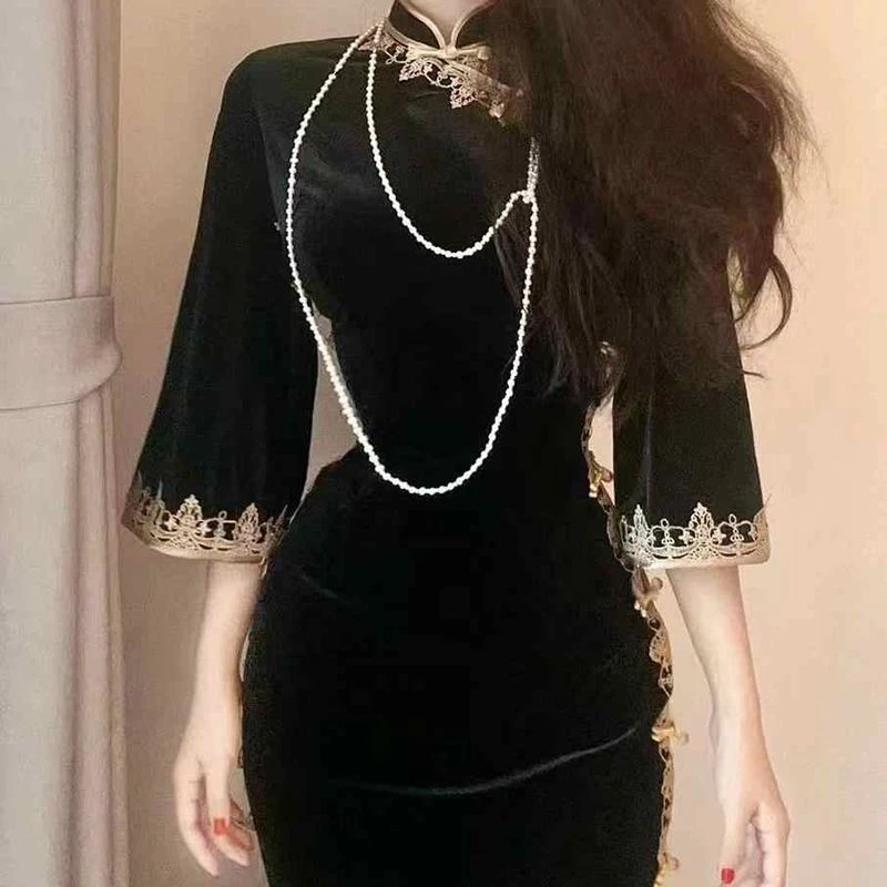 2025年新中式百搭原创自制高级民国风复古气质倒大袖旗袍连衣裙子