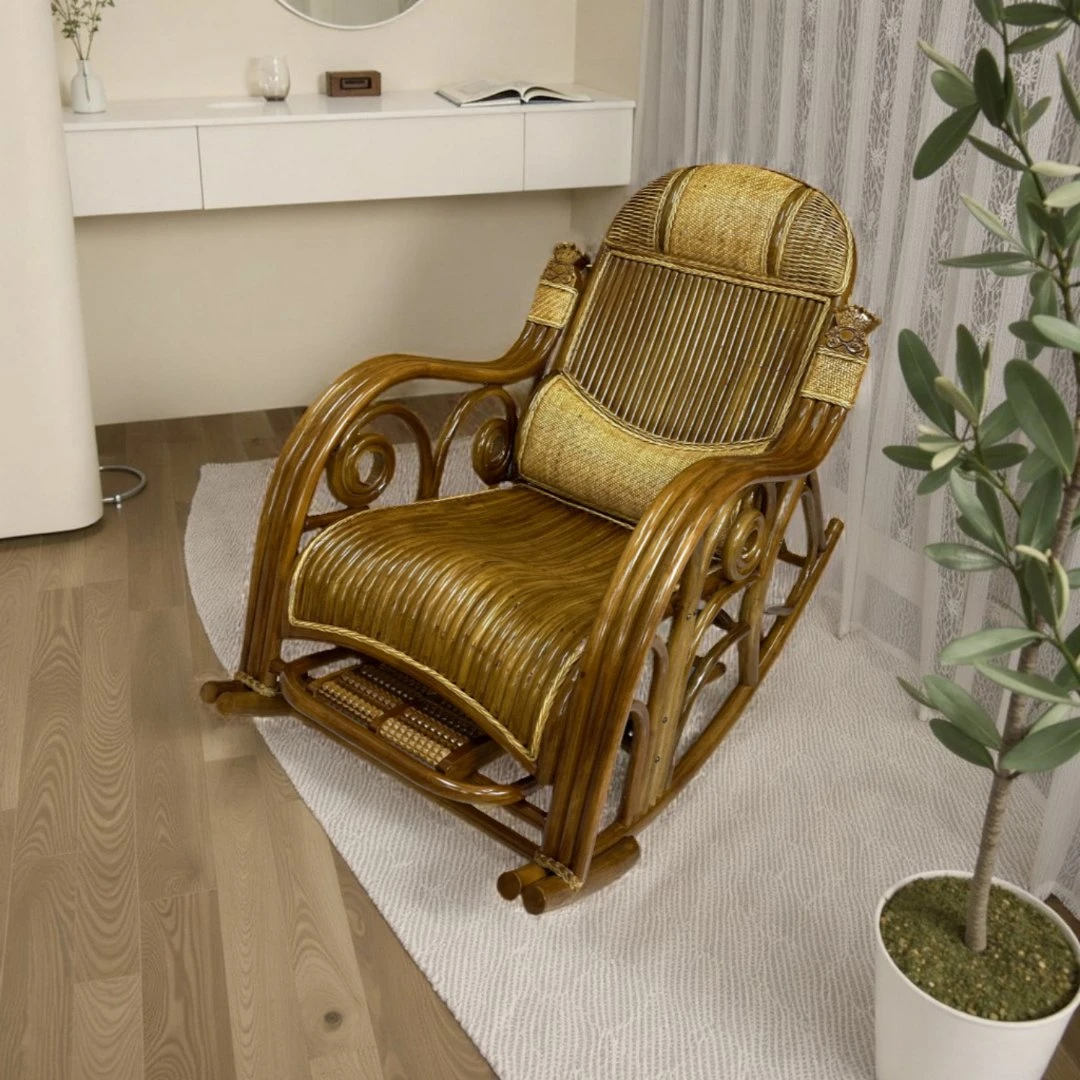 天然真藤密休闲摇摇椅阳台家用藤编藤椅躺椅成人午睡逍遥椅高档