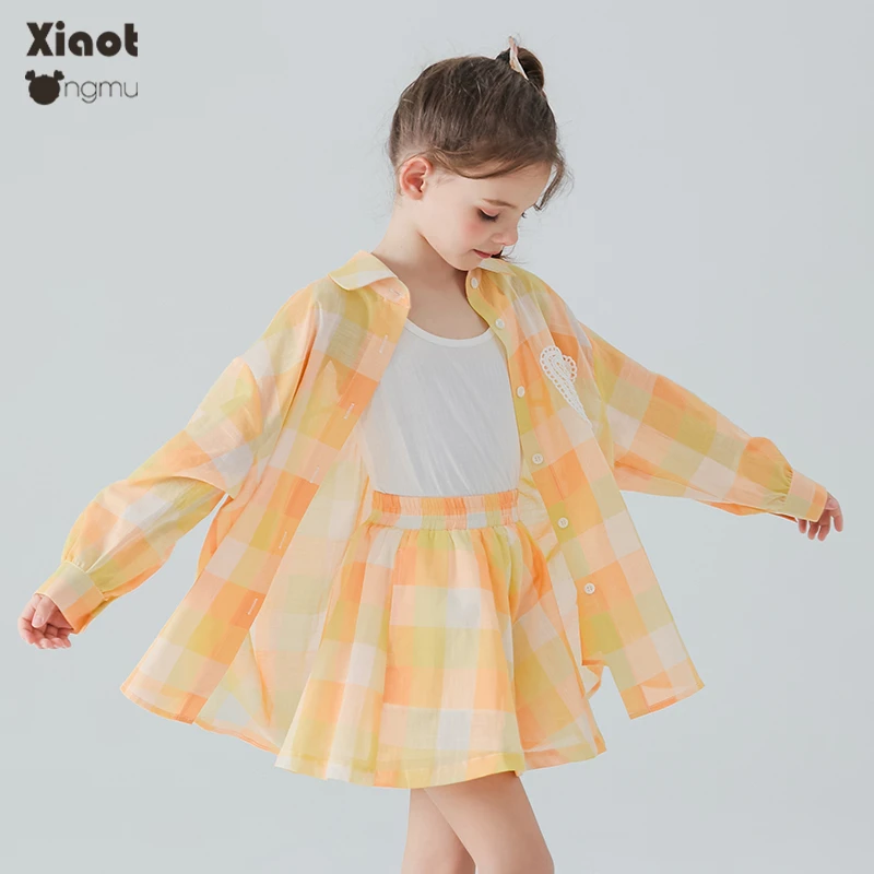 【断码特价】亮眼吸睛女童防晒套装夏装新款空调衫女大童格纹裤套