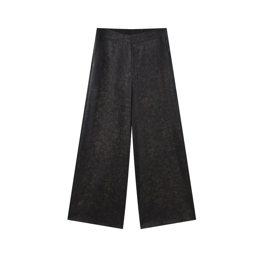 新中式 国风 鎏金 素绉缎 直筒裤 23218-9