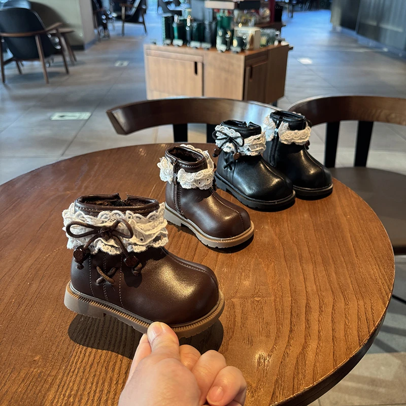 女童靴子冬季新款儿童加绒公主短靴女宝宝软底学步鞋子马丁靴
