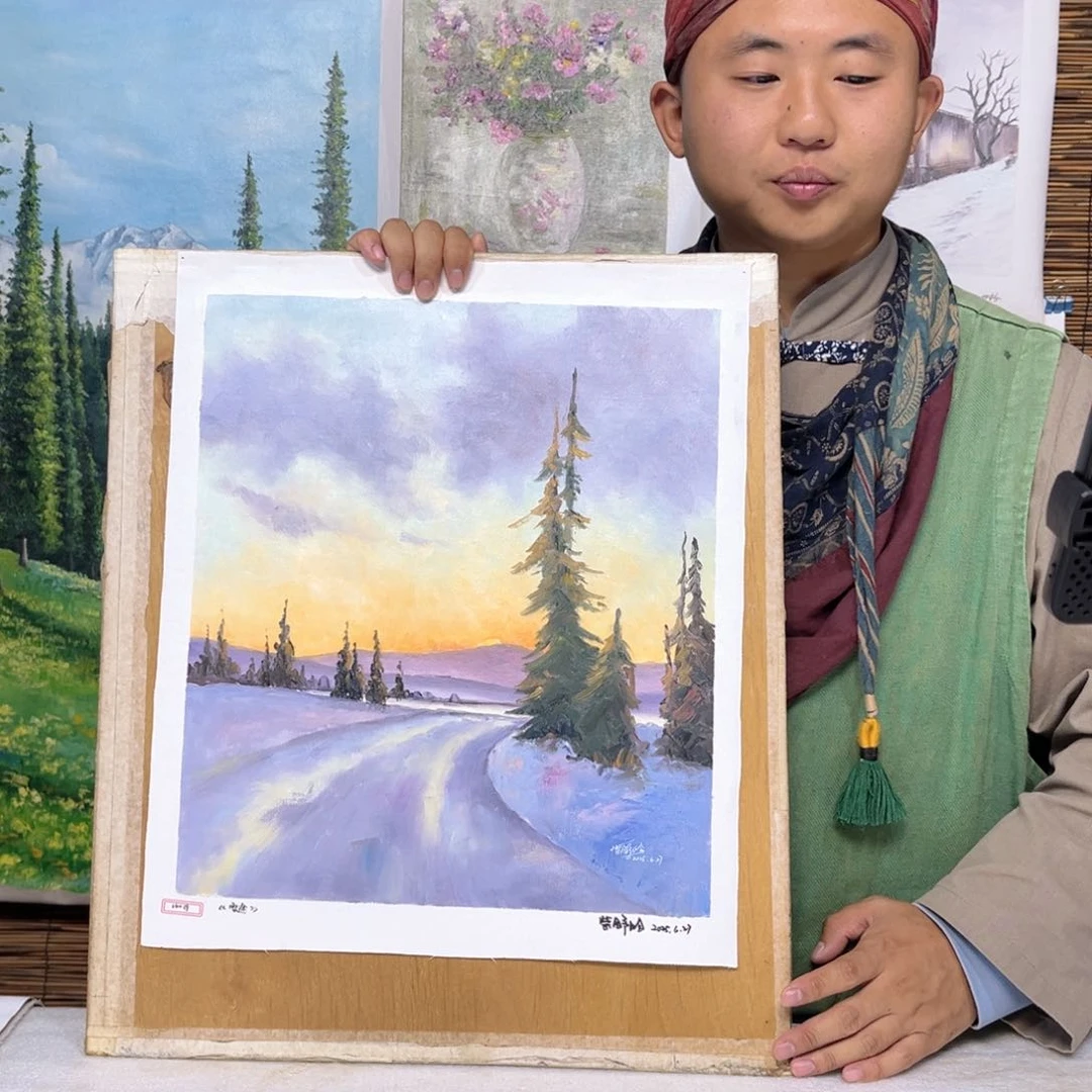 油画行路人小院绘画作品竞拍