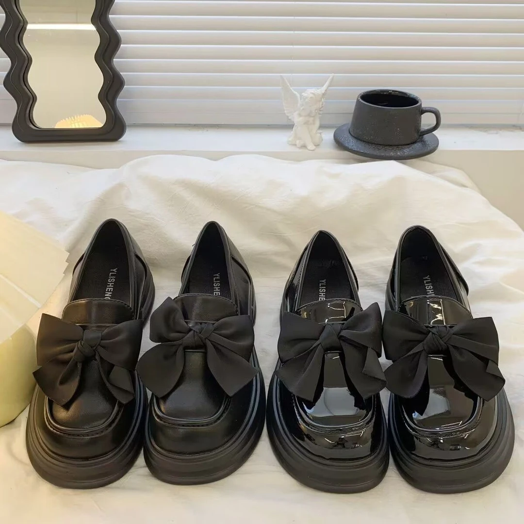 乐福鞋女2025新款春季一脚蹬女鞋黑色英伦风小皮鞋厚底玛丽珍鞋子