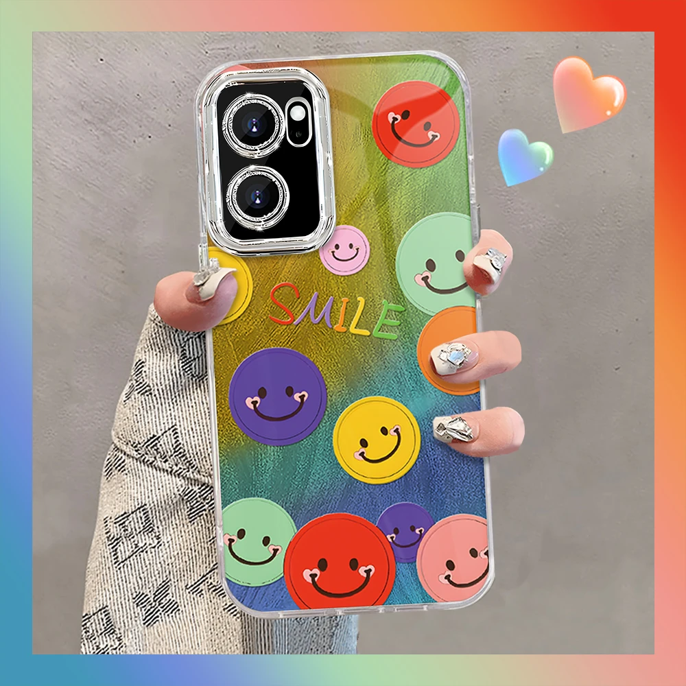 适用于【OPPO】Reno7简约彩色笑脸创意网红时尚女款手机壳