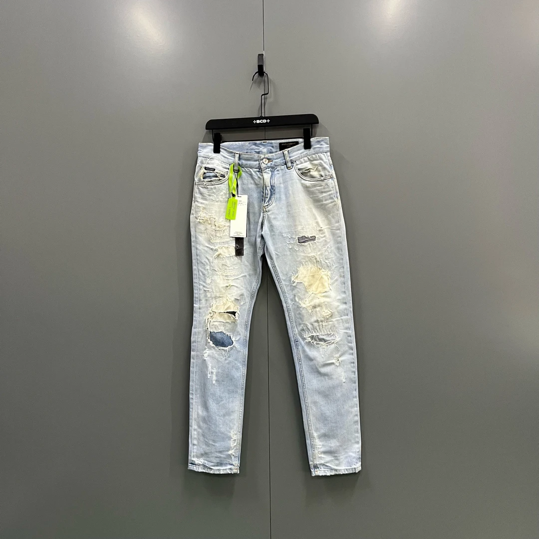 95新 maje c710  DG 漂白水洗破坏牛仔裤 46码 607327