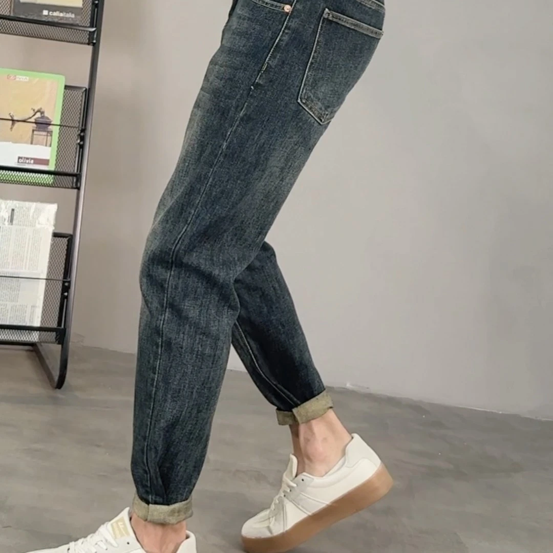 长裤中腰秋季男士宽松牛仔裤直筒百搭