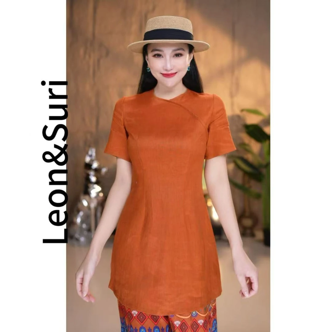 Leon&Suri “沙丘絮语”新款原创设计风亚麻显瘦简约休闲亚麻上衣