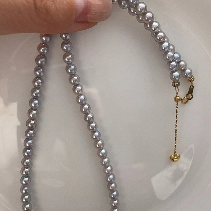 海水珍珠颈饰18K金镶嵌4-4.5mm天然色真多麻